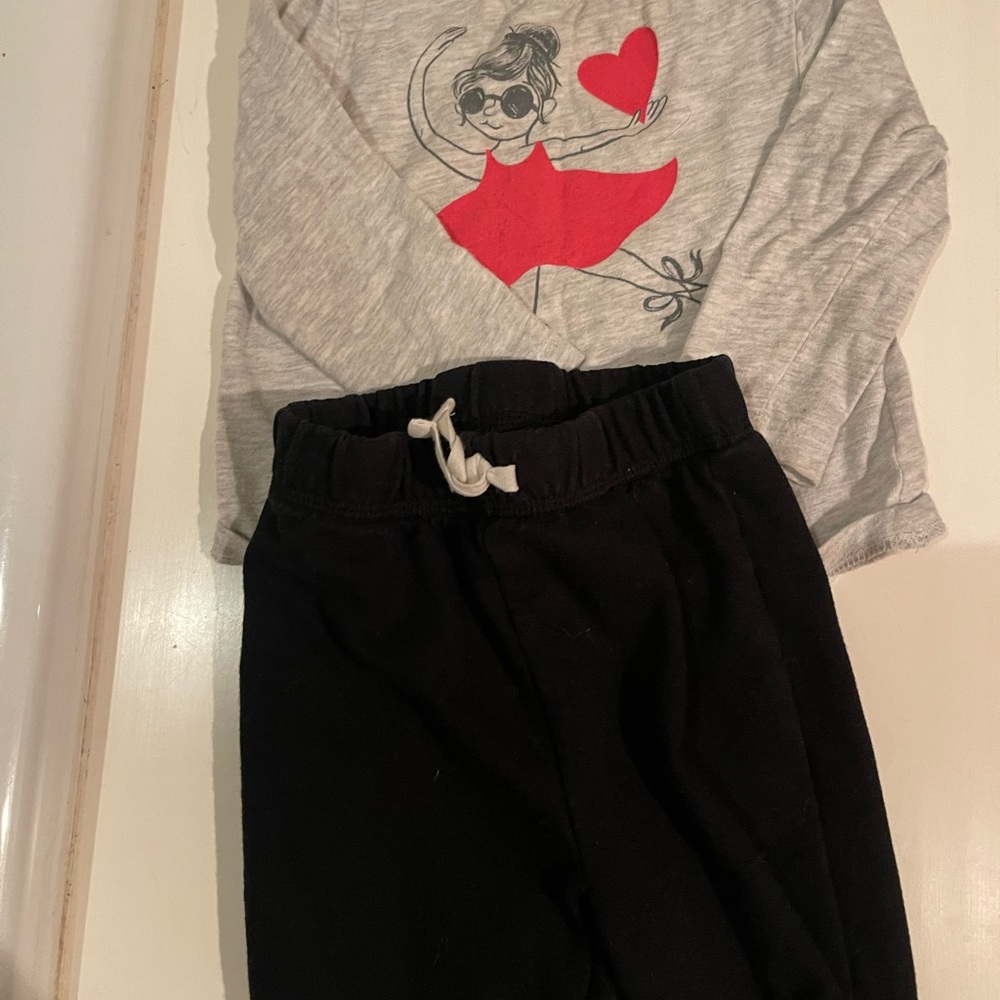 Gray and Black Outfit with Red Heart Design